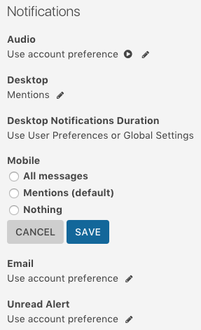 Notifications mobile settings